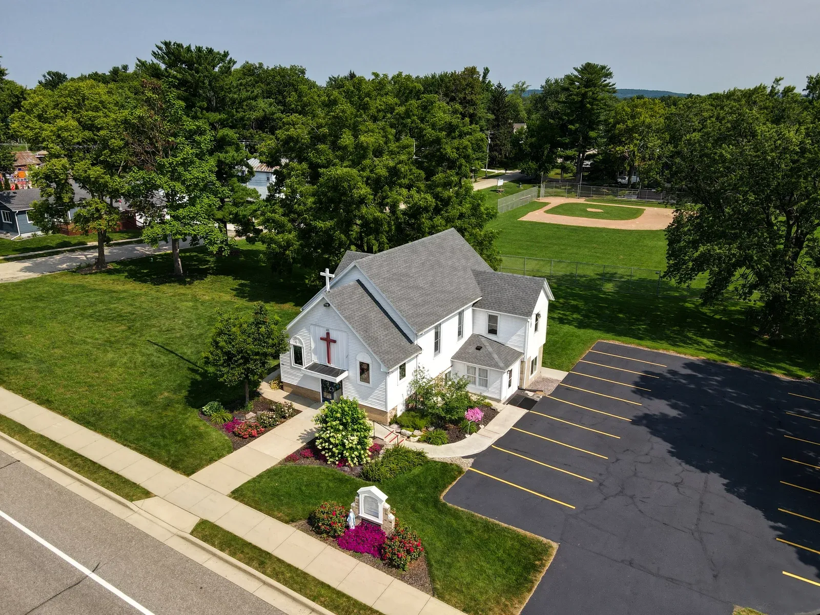 Aerial view of St. Mary, Health of the Sick in Merrimac